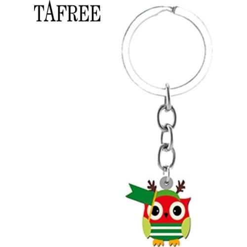 TAFREE Lovely Colorful Owl Acrylic Epoxy Key Chain 2020 Fashion Birds Design Tiny Christmas Keydoor Charm Girls Jewelrys C1080