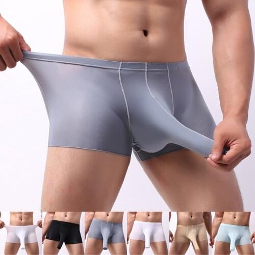 Mens Underwear Boxers Elephant Nose Bulge Pouch Ice Silk Seamless Breathable Sexy Boxershorts Underpants Mens Underwear Boxers