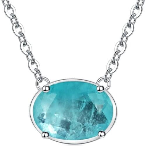 Vintage White Gold Plating Oval Cut 14*14mm Paraiba Tourmaline Gemstone Wedding Pendent Necklace Fine Jewelry