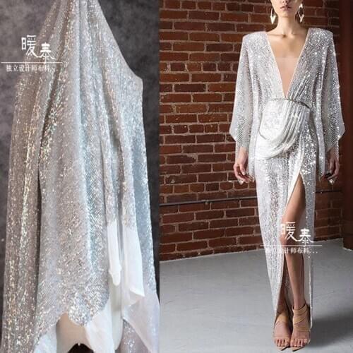 Embroidered Sequin Gauze Fabric Shiny Silver Small Scales Sequins DIY Stage Clothing Props Decor Skirt Dress Designer Fabric