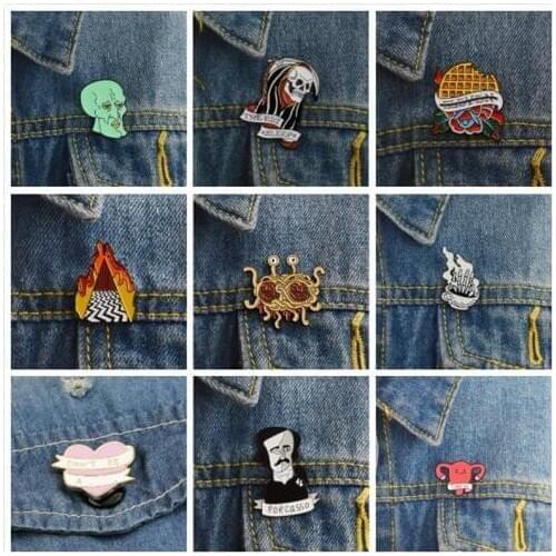 Green Cartoon Squid Black Evil Skeleton Powder Big Eyes Heart Flame Dick Fantasy Piecasso Funny Art Lovers Pins