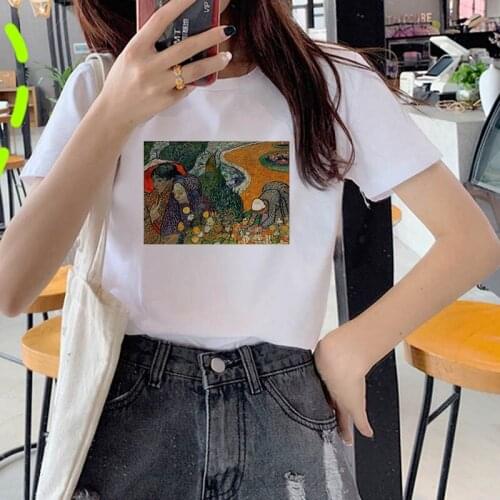 Women Summer Van Gogh Painting Vintage Fashion Aesthetic White T-Shirt Women Harajuku Short Sleeve Fun Ulzzang T-Shirt