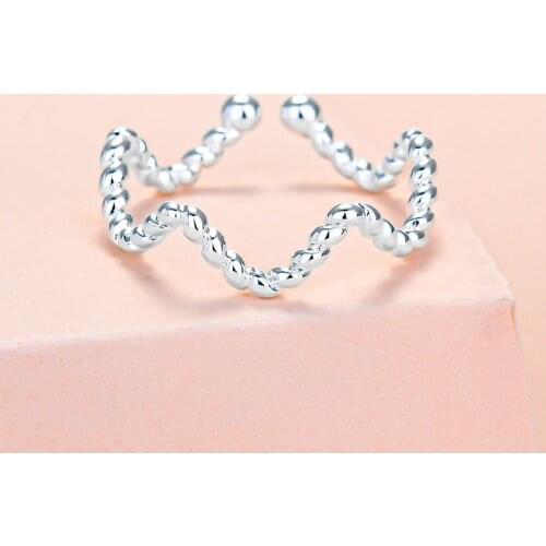 Pure Silver Finger Rings For Women Wave Open Ring Adjustable Anillo Bague Femme Trendy Jewelry Accessories Bijoux Party Gifts