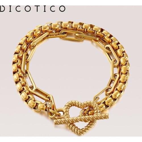 Creative Double Box Chain Wrist Bracelet For Women Stainless Steel Heart Pulseras Jewelry Accessory Women Friendship Bangle 2021