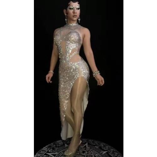 2020 Women New Fashion Female Singer Performing Dance Costume Rhinestones Tight Sexy Crossdress Dress Party Celebration Costume