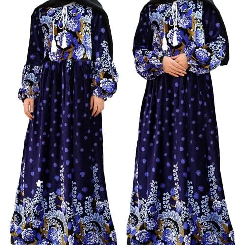 Plus Size Abaya Velvet Long Dress Muslim Women Maxi Jilbab Kaftan Floral Print Cocktail Gown Party Robe Arab Loose Abayas Dubai