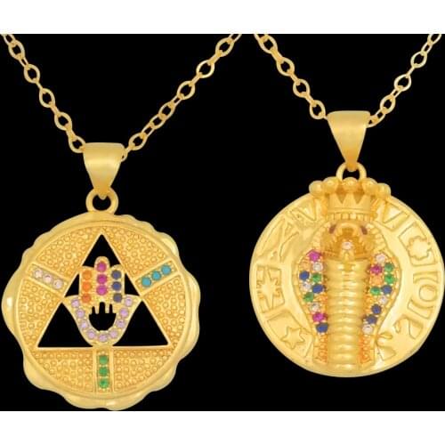 Geometric Triangle Fatima Hand Necklace for Woman main de fatma CZ Rainbow Jewelry Zirconia Coin Crown Cobra Snake Necklace
