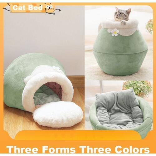 Winter Warm Cat Bed Plush Soft Portable Foldable Cute Cat House Cave Sleeping Bag Cushion Thickened Pet Bed Kittens Products
