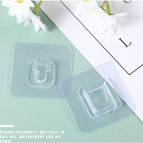 1/2pairs Household Double-Sided Self Adhesive Wall Hooks 6*6cm Seamless Hooks Reusable Anti-Slip Wall Mounted Hook Organizer