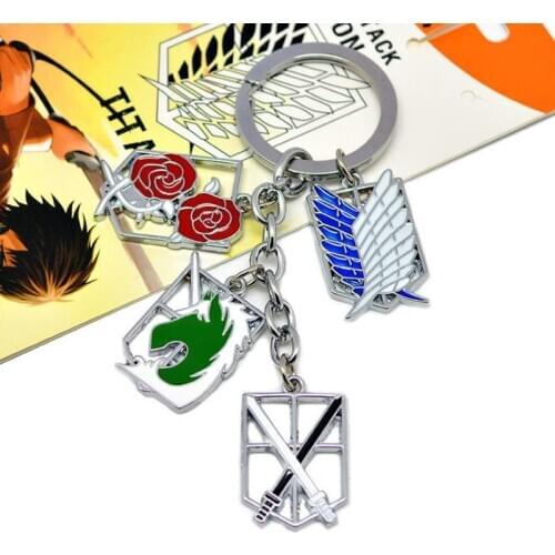 1 Pcs Cute Anime Keychains Attack on Titan Badge Pendant Necklace Key Chain Holder Cover Charms for Motorcycle Car Keys Toys