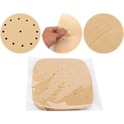 100pcs Air Fryer Liners Steamer Mat Round/Square Steamer Liners Premium Perforated Parchment Steaming Papers Kitchen Gadget