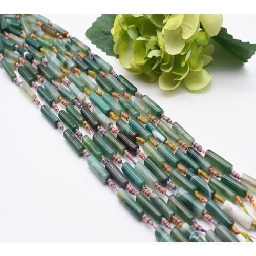 2strands/lot 26mm Natural Smooth green stripe cylindrical Agate stone bead For DIY Bracelet Necklace Jewelry Making Strand 15"