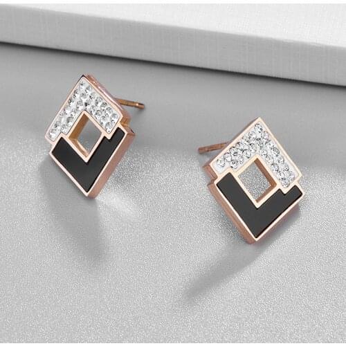 2021 Trendy Geometric Square Crystal Inlaid Shell Stud Earrings For Women Korean Style Fashion Ladies Earring Female Party Gift