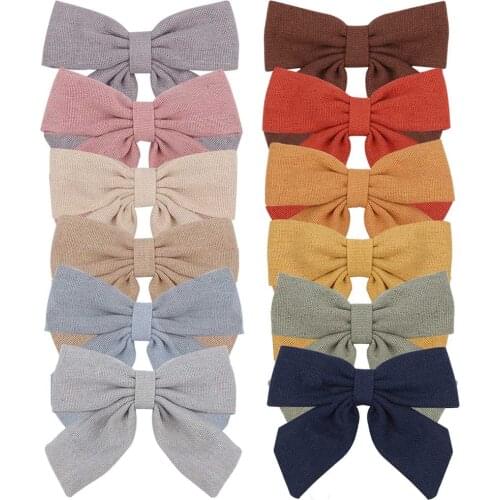 2021 New Solid Cotton Hiar Bows With Clip For Baby Girls Hair Clips Barrettes Hairpins Hair Accessories Kid Handmade заколки