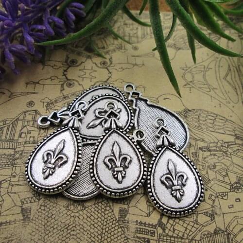 25pcs 30*22mm water drop fleur de lis flower Antique silver charms Pendant findingsfor DIY bracelets necklaces
