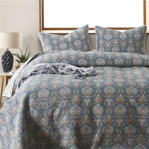 Vintage Print Quilt Set 3PCS Bedspreads Cotton Quilts Blanket Bed Covers AB side King Size Coverlet Set