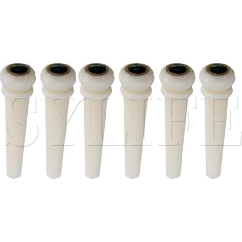 6 Acoustic Guitar Bone Bridge Pins W/ Abalone Dot & Brass Circle skirt