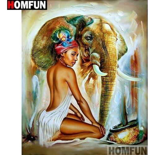 HOMFUN Full Square/Round Drill 5D DIY Diamond Painting "Woman elephant" 3D Embroidery Cross Stitch 5D Home Decor A13677