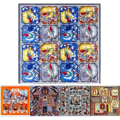 Large Scarf Shawl Designer 130*130cm Twill Silk Scarf Women 100 % Silk Scarf 130 Designer Scarfs Big Foulard En Soie