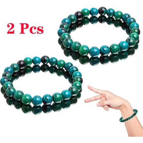 2Pc Chrysocolla Malachite Bracelets For Women Men Natural Stone Beads Bracelet Round Shape Diabetes Relief Bracelet Jewelry Gift