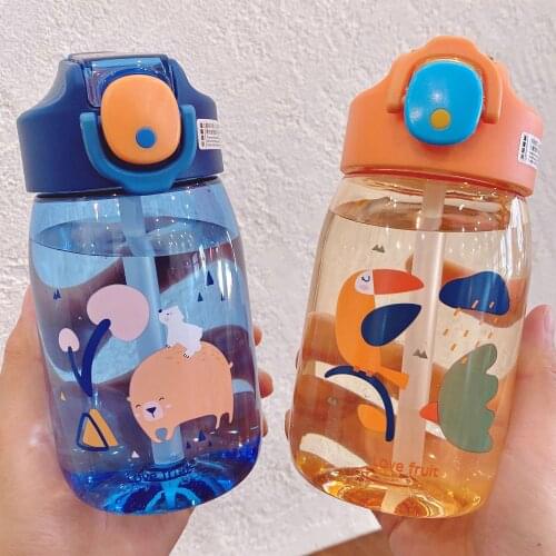 400ml Cartoon pattern Drink Water Straw Bottle Cup Plastic ttle for Baby Kids Children Student Boy Girl Creative Gift Wholesale