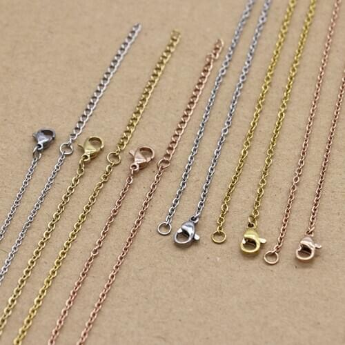 5pcs/lot Stainless Steel 1.5 2mm Rolo Link Chains Necklace Rose Gold Cable Chains with Lobster Clasp 5cm Extension Chain