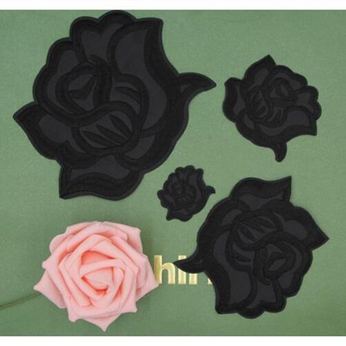 Black Rose Folwer Patches Cap Shoe Iron On Embroidered Appliques DIY Apparel Accessories Patch For Clothing Fabric Badges BU40