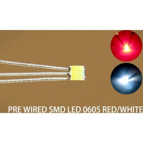 DT0605RW 20pcs Pre-soldered litz wired leads Bi-color Dual RED/WHITE SMD 0605 LEDs NEW