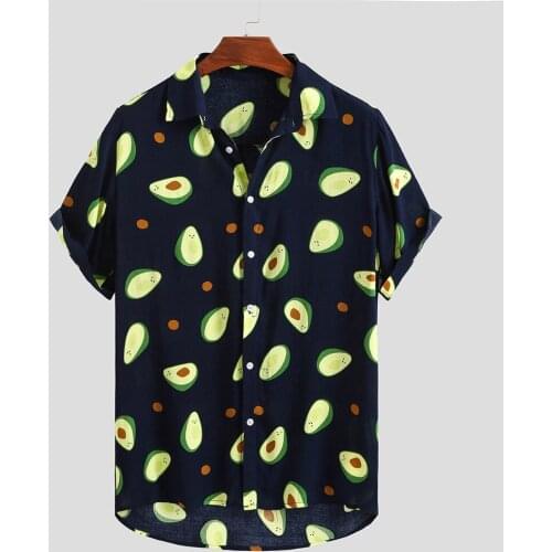 Fashion Beach Avocado Printed Shirt Mens Premium Korean Short Sleeve Cartoon Avocado Mens Youth Short Sleeve Shirt