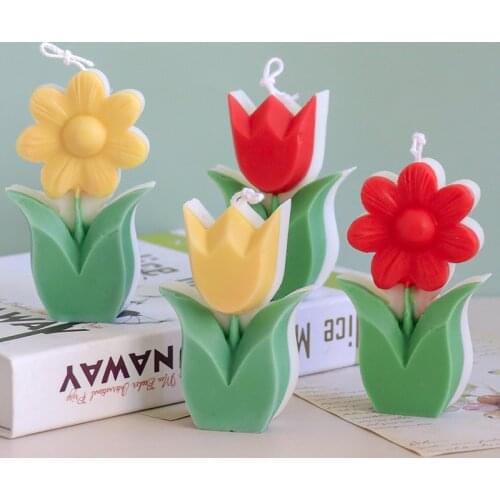 Geometric Flower Series Candle Silicone Mold DIY Tulip Aromatic Candle Making Resin Soap Mold Gifts Craft Home Decor Supplies