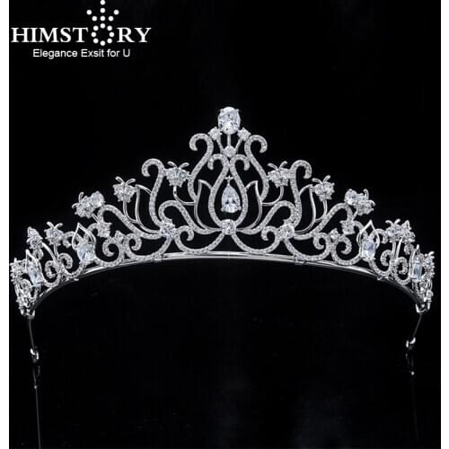 Himstory New Design Zircon Tiara Headband Sweet Waterdrop Bridal Hair Jewelry Accessories Wedding Tiaras Crown Hairband