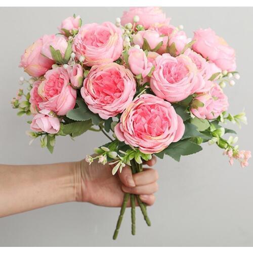 1Pc 5-Head Artificial Cloth Rose Home Party Bridal Home Wedding Festival Table Decoration