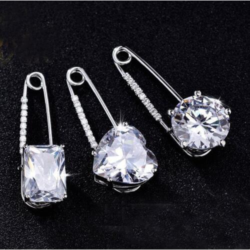 Quality zircon butterfly flower round heart rectangle stone cardigan bar pin brooch shawl suit sweater gift ornament accessory