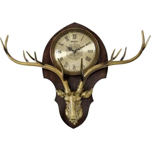 Nordic Clock Living Room Creative European Silent Clock Modern Simple Atmosphere American Retro Deer Head Wall Hanging Accessory