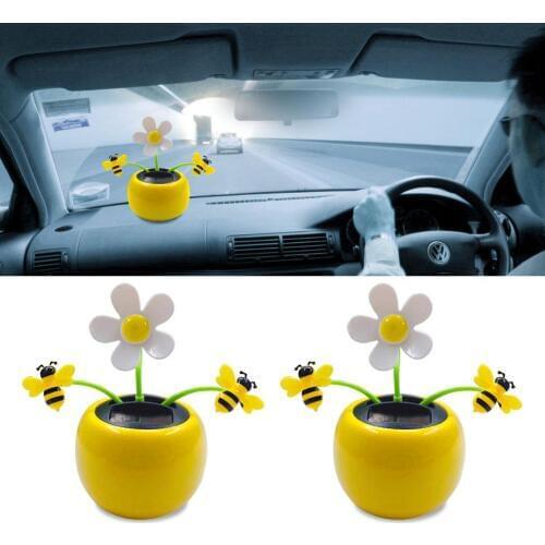 Creative Plastic Solar Power Flower Car Ornament Flip Flap Pot Swing Kids Toy