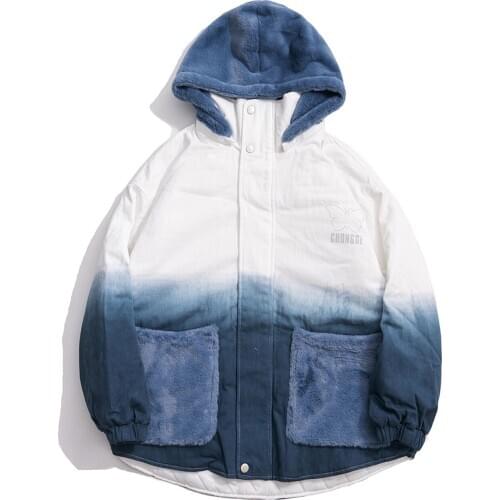 LACIBLE Hip Hop Parka Jackets Men Women Streetwear Removable Gradient Jacket Coat Winter Butterfly Print Harajuku Jacket Outwear