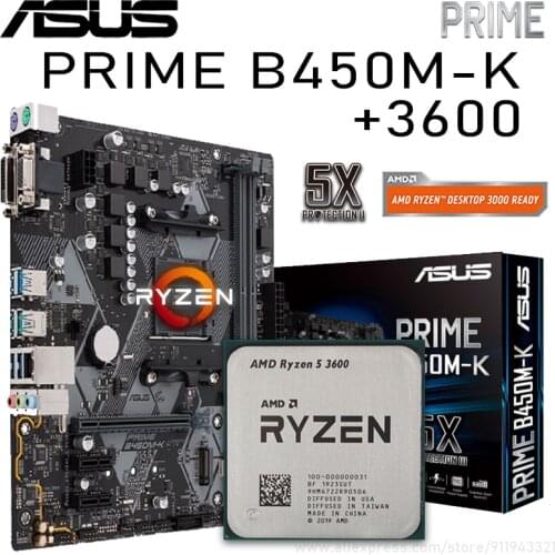 Asus Socket AM4 PRIME B450M-K B450 With Ryzen 5 3600 Motherboard Combo PCI-E 3.0 M.2 2 DDR4 32GB Motherboard Placa-mãe Kit New