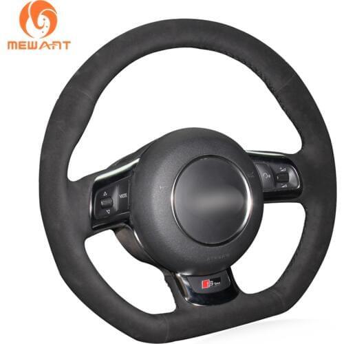 MEWANT Black Suede Hand-stitched Car Steering Wheel Cover for Audi TT TTS (8J) 2006-2014 A3 S3 (8P) Sportback 2008-2012 R8 (42)