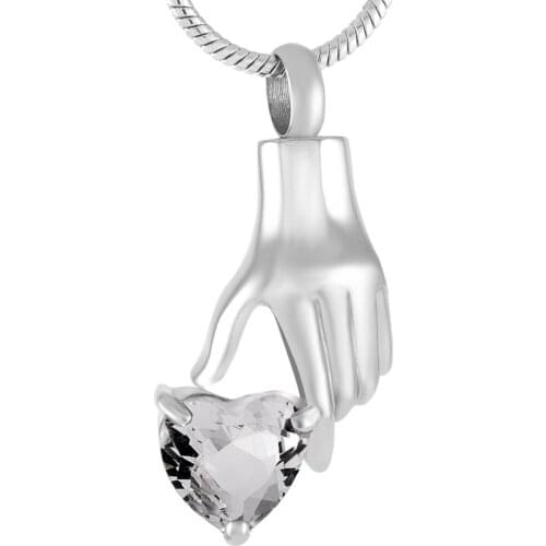 MJD9231 Hold My Heart Clear Crystal Stainless Steel Necklace Cremation Necklace Jewelry