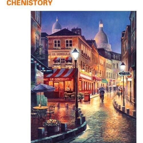 CHENISTORY City Street Night Landscape DIY Painting By Numbers Kit Hand Painted Oil Painting For Home Decor Gift Artwork 40x50cm
