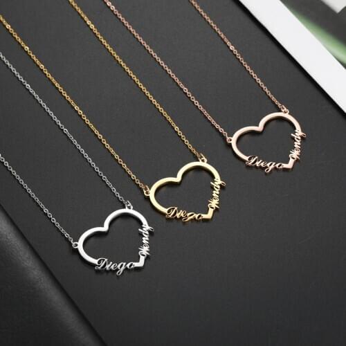 Heart Customized Name Necklace Stainless Steel Nameplate Pendant Personalized Custom Necklaces Jewelry Gift for Women Girls