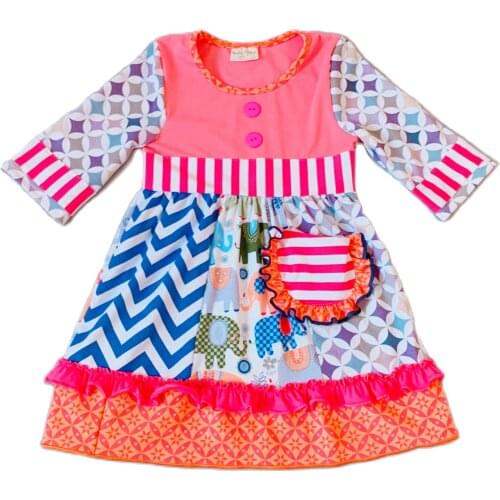 2-6t Girls pink dress with pocket boutique Infants toddler Kids ruffles big girl princess frocks long sleeve dress