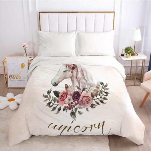 Unicorn Cartoon Duvet Cover with Zipper Comforter/Quilt/Blanket Case 140x200 Queen 3D Bedding For Children Kids Baby Girls Boys