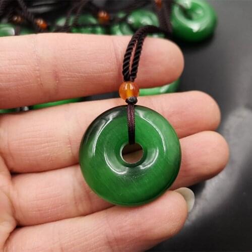 Natural cat;s eye green jade pendant jade necklace jade safety button women men jade necklaces pendants jade jewelry 30mm