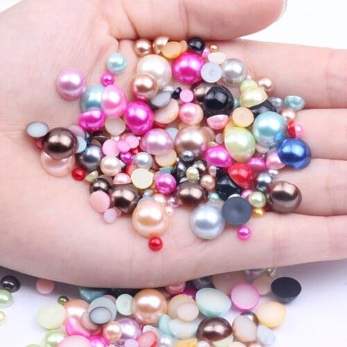 5-12MM Half Round Acrylic Mix Size Imitation Flatback Pearls DIY Decorative Jewelry Accessories Clothing Scattered Beads 10-20g