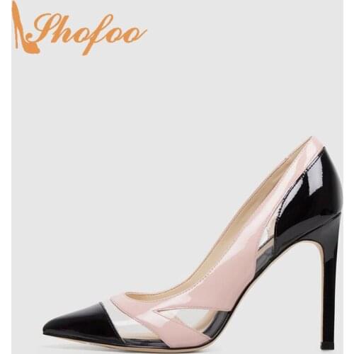Multi Color Patent Patchwork Stilettos High Heels Women Pumps Pointed Toe Slip On Large Size 13 15 Ladies Fashion Shoes Shofoo