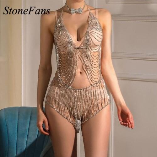 Stonefans Luxury Rhinestone Body Chain Set Sex Body Harness Woman Bra and Thong Crystal Lingerie Chain Underwear Vintage Jewelry