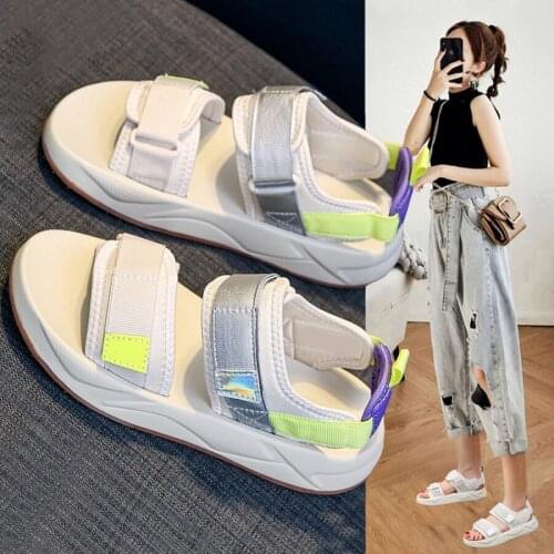 Sandals 2021 new womens shoes hook and loop leisure sports Joker Roman beach shoes in summer