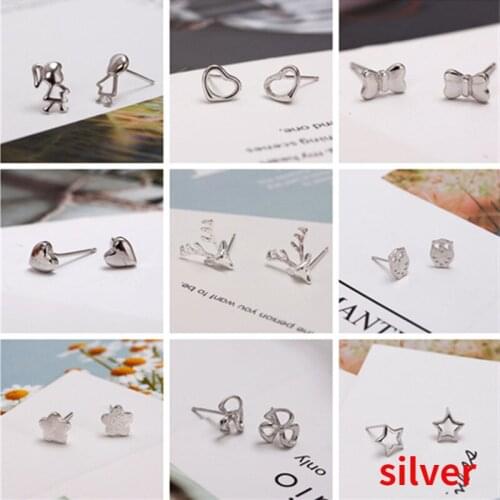 2021 New allergy free S Material Triangle Heart Star Cross Round Stud Earrings For Women Jewelry wholesale