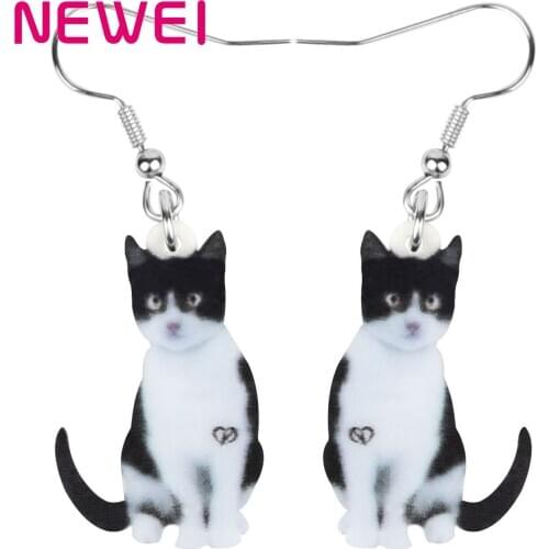 Newei Acrylic Sitting Cow Cat Earrings Realistic Cute Kitten Pet Animal Dangle Drop For Women Kids Teens Classic Gift Jewelry